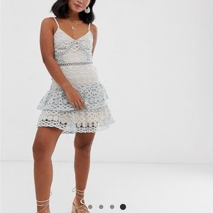 Parisian Petite Cami Strapped Lace Tiered Dress 8P